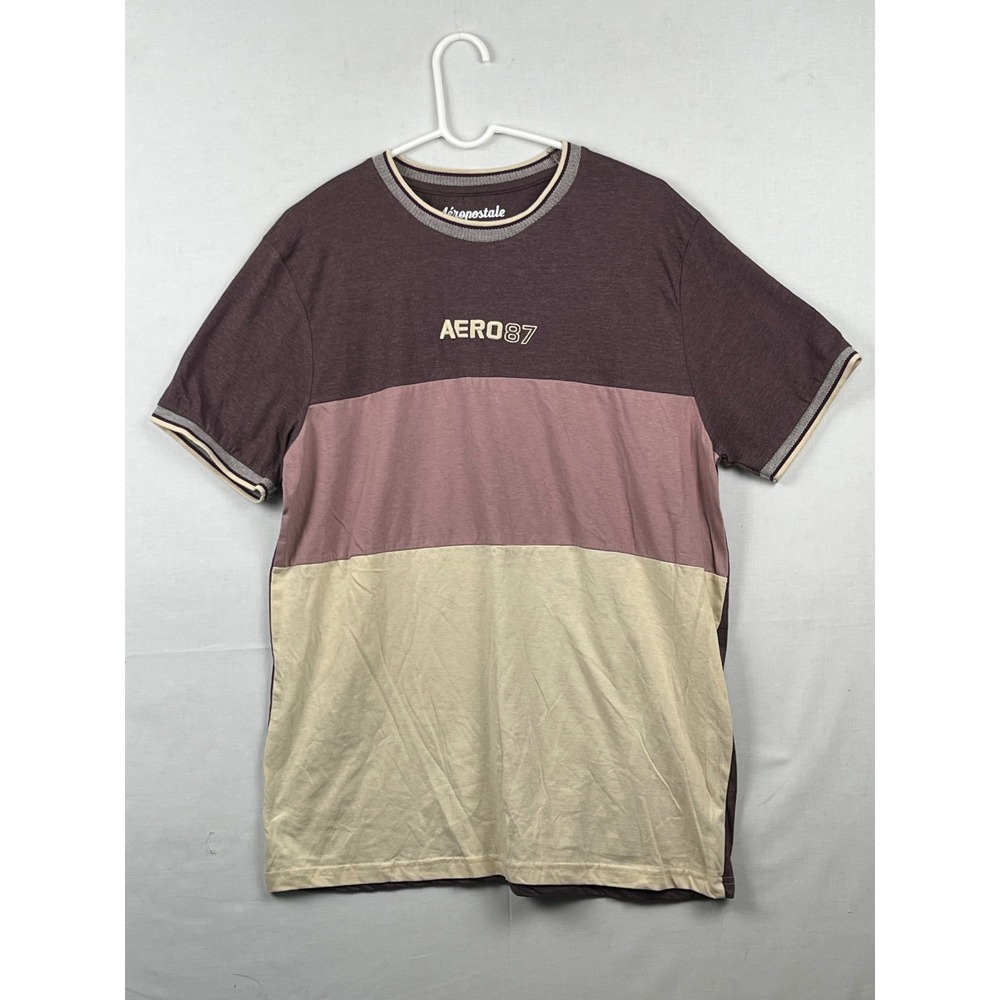 Aeropostale T-Shirt Mens XL Color Block AERO87 Short Sleeve Burgundy Tan XL‎